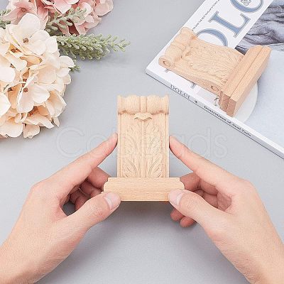 Natural Solid Wood Carved Onlay Applique Craft WOOD-WH0104-39-1