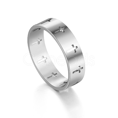 Non-Tarnish Stainless Steel Cross Finger Ring RELI-PW0001-003B-P-1