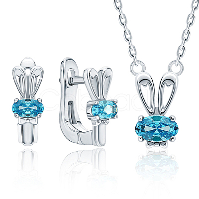 Anti-Tarnish Rabbit Rhodium Plated 925 Sterling Silver Micro Pave Cubic Zirconia Jewelry Set SA3308-3-1