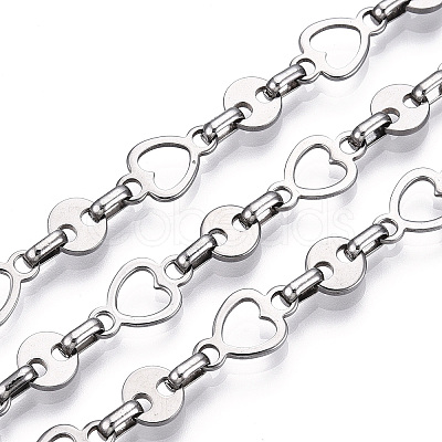 Tarnish Resistant 661 Stainless Steel Heart & Flat Round & Oval Link Chains CHS-T005-02P-1