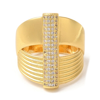 Bar Brass Micro Pave Cubic Zirconia Open Cuff Rings RJEW-U008-16G-1