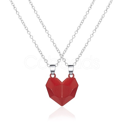 Valentine's Day Stainless Steel Magnetic Heart-shaped Couples Necklace Set with Peach Heart Pendant RE7695-9-1