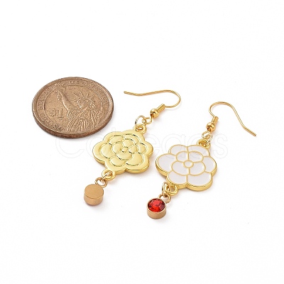 Enamel Peony with Rhinstone Dangle Earrings EJEW-JE05131-01-1