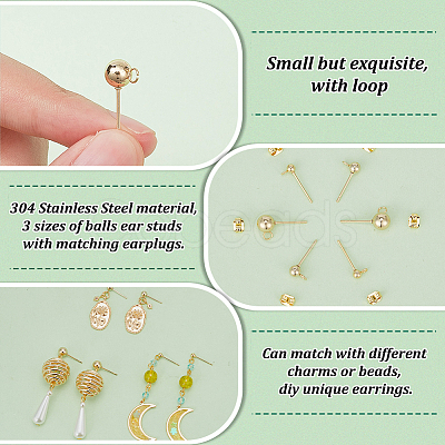 ARRICRAFT 120Pcs 3 Style 304 & 202 Stainless Steel & Brass Ball Post Stud Earring Findings Sets FIND-AR0003-85-1