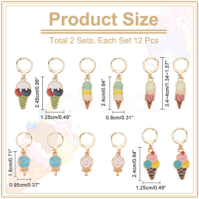 12Pcs 6 Style Alloy Enamel Lollipop Ice Cream Charm Locking Stitch Marker HJEW-PH01568-1