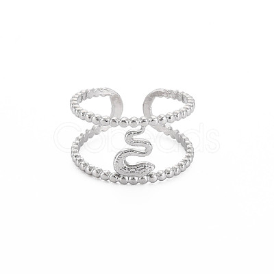 Non-Tarnish 304 Stainless Steel Snake Wide Open Cuff Ring for Women RJEW-S405-239P-1