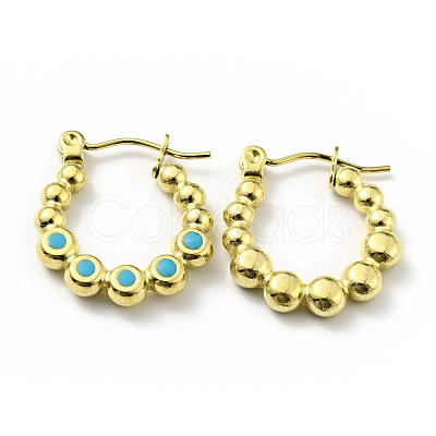 Ion Plating(IP) 304 Stainless Steel Round Beads Wrap Hoop Earrings with Enamel for Women EJEW-G293-16B-G-1