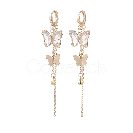 Glass Butterfly Dangle Hoop Earrings with Clear Cubic Zirconia EJEW-TA00153-04-1