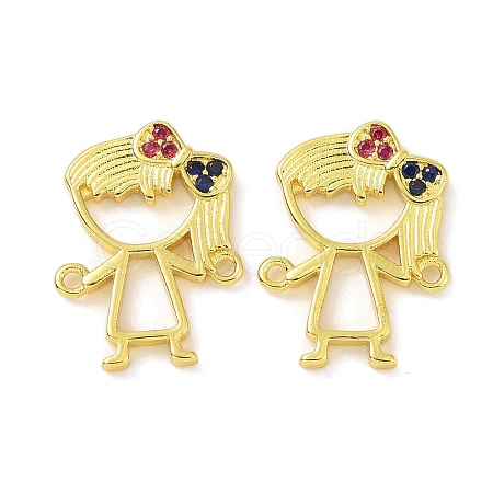 Real 18K Gold Plated Brass Micro Pave Cubic Zirconia Connector Charms KK-L209-058G-01-1