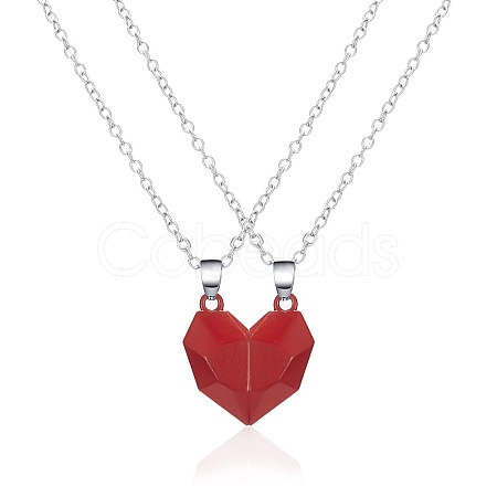 Valentine's Day Stainless Steel Magnetic Heart-shaped Couples Necklace Set with Peach Heart Pendant RE7695-9-1