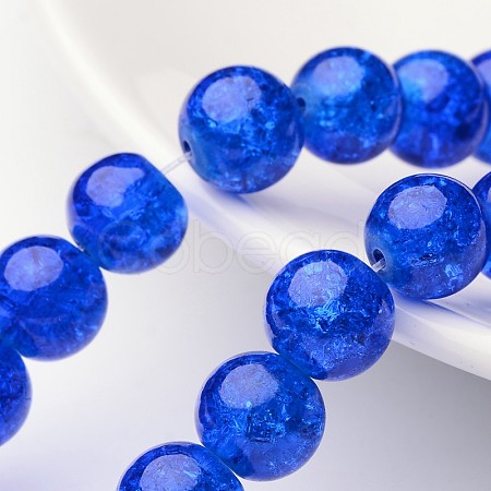 1Strand Blue Transparent Crackle Glass Round Beads Strands X-CCG-Q001-10mm-14-1