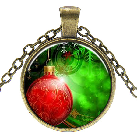 Christmas Theme Glass Pendant Necklaces NJEW-J056-B950-AB-1