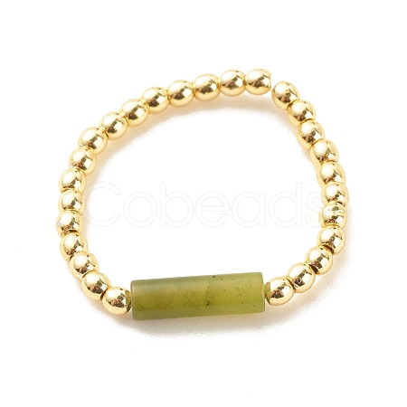 Natural Other Jade Column Beaded Stretch Ring with Synthetic Hematite RJEW-JR00453-04-1