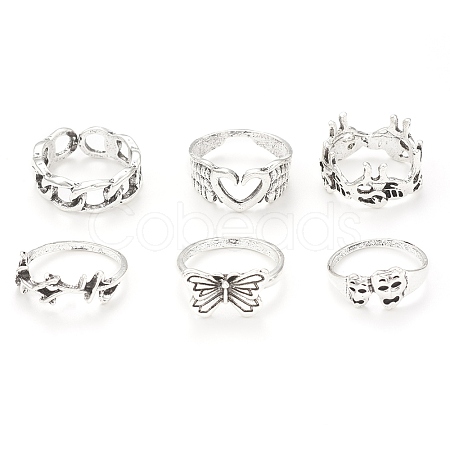 Tibetan Style Alloy Stackable Rings Set RJEW-E071-01AS-05-1