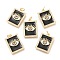 Brass Micro Pave Clear Cubic Zirconia Pendants, Long-Lasting Plated, with Jump Rings & Enamel, Real 18K Gold Plated, Rectangle with Eye, Black, 21x15x3mm, Hole: 3mm