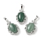 Natural Green Aventurine Oval Pendants, Platinum Tone Brass Micro Pave Clear Cubic Zirconia Flower Charms, Long-Lasting Plated, Lead Free & Cadmium Free, 30x19x10mm, Hole: 7.8x5mm