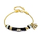 Brass European Bracelets, with Enamel Beads and Cubic Zirconia, Real 18K Gold Plated, Black, 7-1/2 inch(19cm)