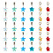 30Pcs 6 Colors Glass European Dangle Charms, Antique Silver Plated Alloy Large Hole Star Pendants, Mixed Color, 25mm, Charm: 13mm, 5pcs/color