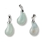 Natural Flower Amazonite Pendants, Magatama Shaped Charms with Platinum Tone Brass Snap on Bails, Long-Lasting Plated, Lead Free & Cadmium Free, 21.6x11.3x7.1mm, Hole: 5x4mm