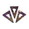 Walnut Wood Pendants, Resin and Gold foil, Triangle, Purple, 45x30x3.5mm, Hole: 2mm