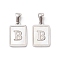 304 Stainless Steel Pave Shell Pendants, Rectangle Charm, Stainless Steel Color, Letter B, 17.5x12x1.5mm, Hole: 3x5mm