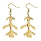 Ion Plating(IP) 304 Stainless Steel Earrings for Women, Leaf, Real 18K Gold Plated, 60x24.5mm