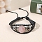 Natural Rose Quartz Flat Round Link Multi-strand Bracelets, PU Leather Braided Triple Layer Bracelets for Men Women, Inner Diameter: 2-1/8~2-1/2 inch(5.5~6.5cm)