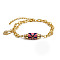 Brass Enamel Charm Bracelets, with Rhinestone, Hot Pink, 7-7/8 inch(20cm)