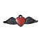 Rack Plating Alloy Enamel Pendants, Cadmium Free & Nickel Free & Lead Free, Heart with Wing Charm, Black, 11.5x31.5x2mm, Hole: 1.6mm