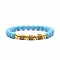 8mm Round Synthetic Turquoise Beaded Stretch Bracelets, Jet Rhinestone Cube Bracelets for Women, Golden