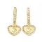 Heart Rack Plating Brass Cubic Zirconia Hoop Earrings, Long-Lasting Plated Dangle Earrings for Women, Lead Free & Cadmium Free, Real 18K Gold Plated, 25mm, Pin: 1mm