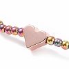 Glass Round Beaded Stretch Bracelet with Brass Heart for Women BJEW-JB08090-5