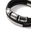 Men's Braided Black PU Leather Cord Multi-Strand Bracelets BJEW-K243-15P-2