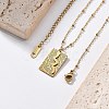 304 Stainless Steel Rectangle Snake Pendant Satellite Chain Necklace for Women NJEW-F332-01G-2