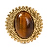 Oval Natural Tiger Eye Finger Rings RJEW-Q822-10G-2