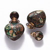 Heart Assembled Natural Bronzite and Synthetic Imperial Jasper Openable Perfume Bottle Pendants G-R484-01C-3