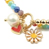 Heart & Daisy Enamel Charm Bracelet with Shell Pearl BJEW-TA00383-3