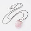 Natural Rose Quartz Pendant Necklaces NJEW-JN01879-02-2