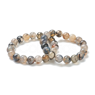 Natural Dragon Veins Agate Beaded Stretch Bracelets BJEW-A117-D-20-1