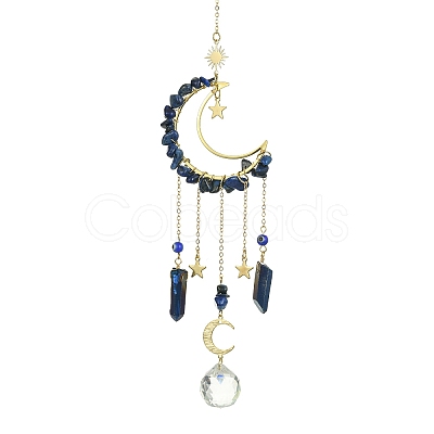 Moon & Star Brass Hanging Ornaments HJEW-TA00095-04-1