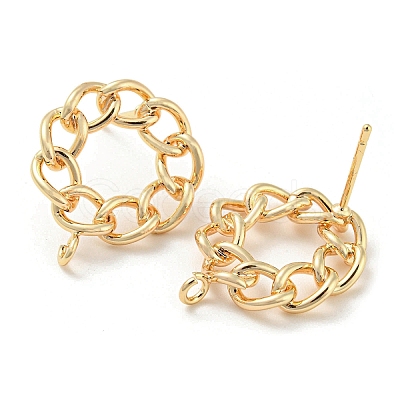 Brass Hollow Donut Stud Earrings Findings KK-K351-21G-1