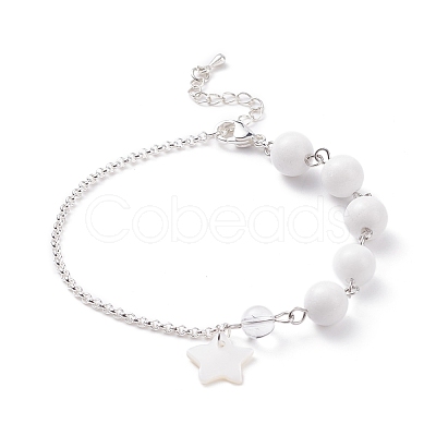 Natural Quartz Crystal Beaded Bracelet with 304 Stainless Steel Rolo Chains BJEW-JB08145-02-1