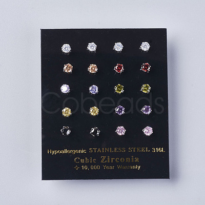 Cubic Zirconia Stud Earrings EJEW-I209-09-4mm-1