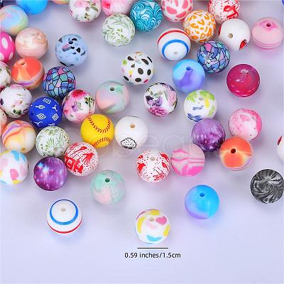 Printed Round with Deer Pattern Silicone Focal Beads SI-JX0056A-131-1