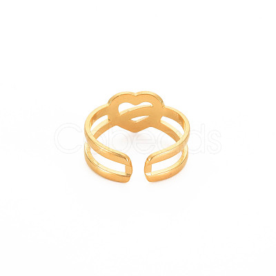 Ion Plating(IP) 304 Stainless Steel Heart Wrap Open Cuff Ring for Women RJEW-S405-209G-1