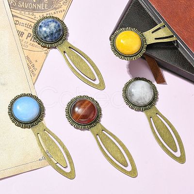 Mixed Natural & Synthetic Round Gemsotne Bookmarks AJEW-JK00283-01-1