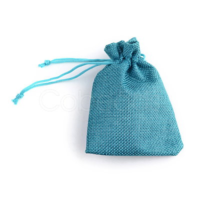 Polyester Imitation Burlap Packing Pouches Drawstring Bags X-ABAG-R005-18x13-17-1