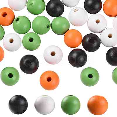 160 Pcs 4 Colors Halloween Painted Natural Wood Beads WOOD-LS0001-01P-1