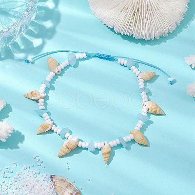 Natural Spiral Shell Braided Anklets AJEW-AN00590-1