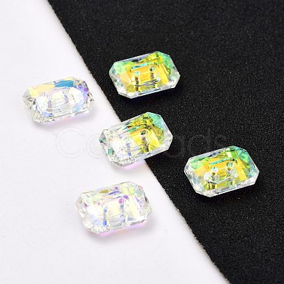 2-Hole Rectangle Glass Rhinestone Buttons BUTT-D001-J-1